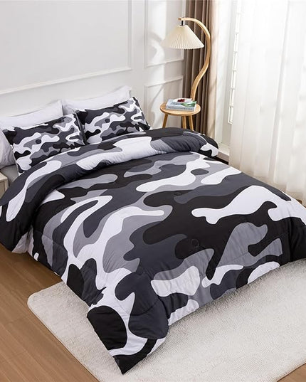 Meeting Story Camouflage Bedding Set, Colorful Pattern Style Comforter Set, 3 PCS One Comforter Two Pillowcases in One Bag, All Season Bedspread for Teens Adults (Grey,Twin - LeafyLoom