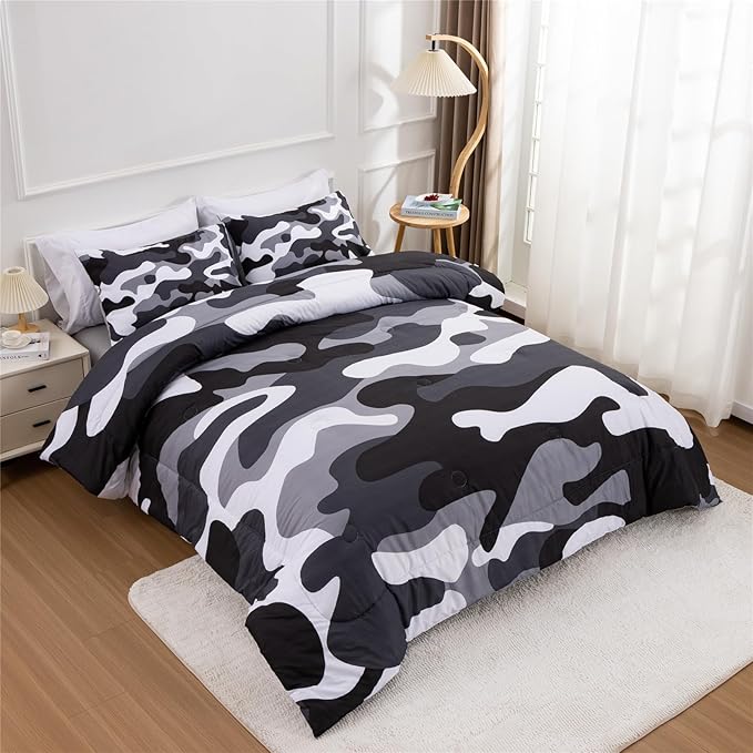 Meeting Story Camouflage Bedding Set, Colorful Pattern Style Comforter Set, 3 PCS One Comforter Two Pillowcases in One Bag, All Season Bedspread for Teens Adults (Grey,Twin - LeafyLoom