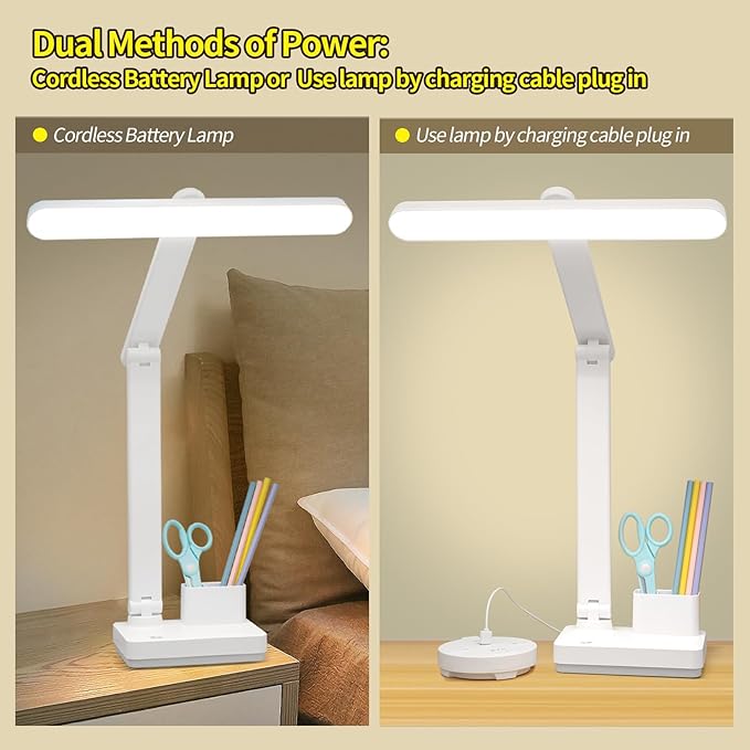Cordless Desk Table Lamp Reading Light Rechargeable Battery 4000mah, Tall & Large Light 50 LED,Touch 3 Modes,2 Ways Power,Dimmable, Bedroom Bedside Lamp,20 Inch - LeafyLoom