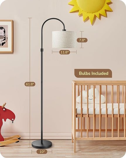 EDISHINE Dimmable Floor Lamp with Remote Control, Modern Arc Standing Lamp, 3000K-6500K Color Temperatures, Reading Light for Living Room Bedroom Office, Footswitch, LED Bulb Included, Black - LeafyLoom