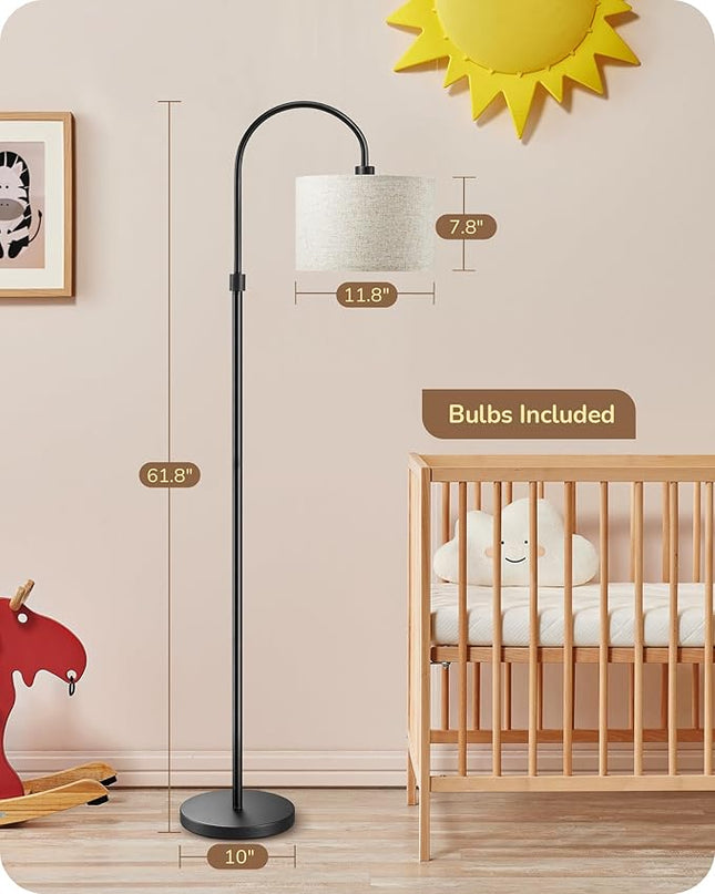 EDISHINE Dimmable Floor Lamp with Remote Control, Modern Arc Standing Lamp, 3000K-6500K Color Temperatures, Reading Light for Living Room Bedroom Office, Footswitch, LED Bulb Included, Black - LeafyLoom