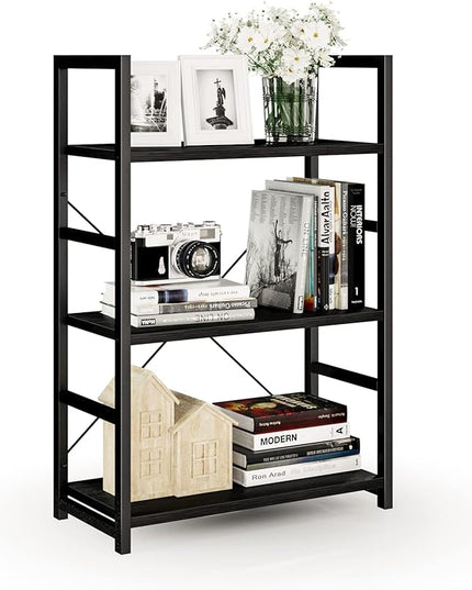 NUMENN 3 Tier Bookshelf, Bookcase Shelf Storage Organizer, Modern Book Shelf for Bedroom, Living Room and Home Office, Black - LeafyLoom