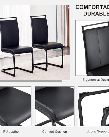 Modern Dining Chairs Set of 6,High Back Kitchen Chairs,Side Room Chair with Black Powder Coating Metal Legs,Easy to Clean Upholstered Dining Chairs,Ideal for Living Room(Black Chairs) - LeafyLoom