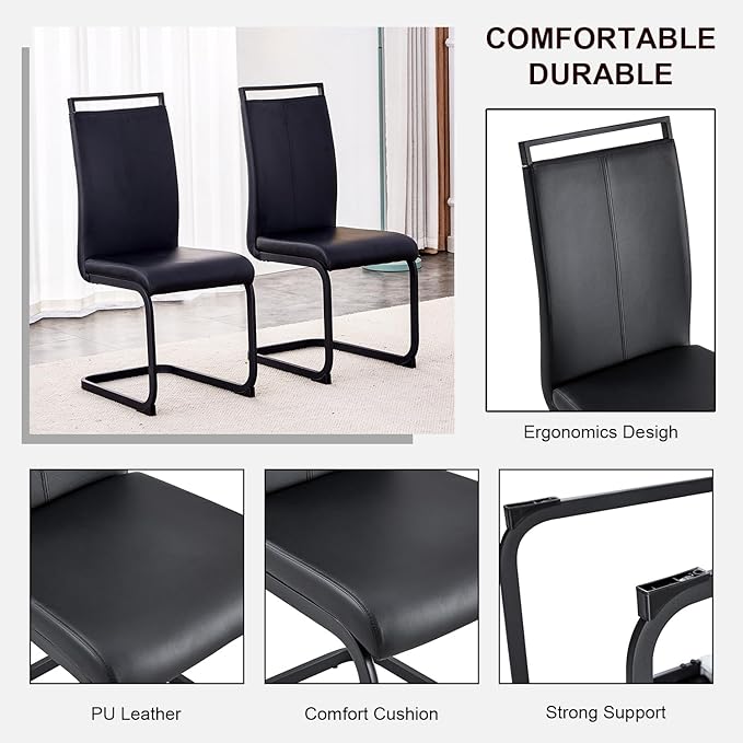 Modern Dining Chairs Set of 6,High Back Kitchen Chairs,Side Room Chair with Black Powder Coating Metal Legs,Easy to Clean Upholstered Dining Chairs,Ideal for Living Room(Black Chairs) - LeafyLoom