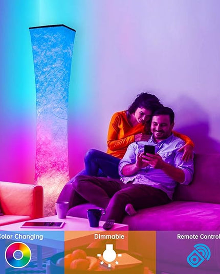 WORLD WIN Floor Lamp, Smart Led Lamp RGB Color Changing with APP & Remote Control, DIY Mode, Music Sync Standing Modern Corner Lamp for Living Room Bedroom Game (Square, 62 inch) - LeafyLoom