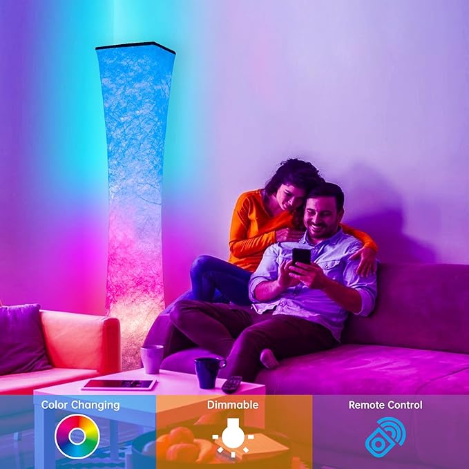 WORLD WIN Floor Lamp, Smart Led Lamp RGB Color Changing with APP & Remote Control, DIY Mode, Music Sync Standing Modern Corner Lamp for Living Room Bedroom Game (Square, 62 inch) - LeafyLoom