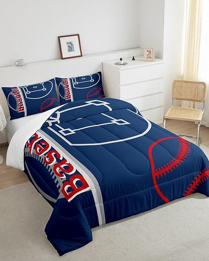 Feelyou Baseball Bedding Set Full Size Sports Game Comforter Set for Kids Boys Girls Decor Baseball Gaming Comforter Microfiber Ball Duvet Set Bedroom Quilt Set - LeafyLoom