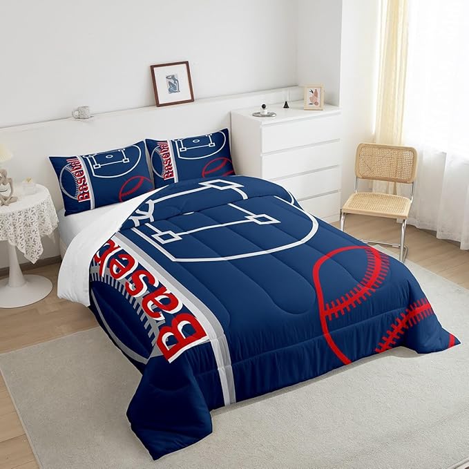 Feelyou Baseball Bedding Set Twin Size Sports Game Comforter Set for Kids Boys Girls Decor Baseball Gaming Comforter Microfiber Ball Duvet Set Bedroom Quilt Set - LeafyLoom
