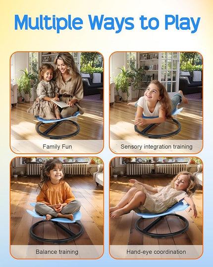 Kids Swivel Chair Sensory Toys Light Blue Non-Slip Metal Base Wobble Chair for Toddlers Sit and Spin with Autism Spin Sensory Chair Aged 3+ Improving Physical Coordination - LeafyLoom