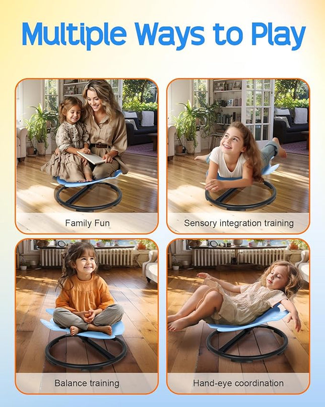 Kids Swivel Chair Sensory Toys Light Blue Non-Slip Metal Base Wobble Chair for Toddlers Sit and Spin with Autism Spin Sensory Chair Aged 3+ Improving Physical Coordination - LeafyLoom