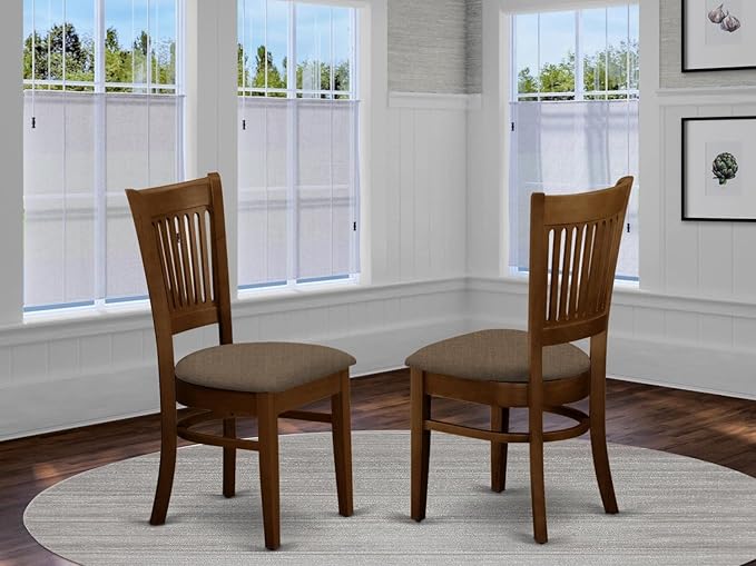 East West Furniture Vancouver Kitchen Dining Linen Fabric Upholstered Wooden Chairs, Set of 2, Espresso - LeafyLoom