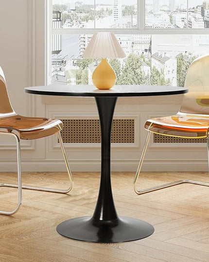 FurnitureR 31.5" Mid-Century Round Dining Table for 2-4 People with Pedestal Base for Home Office Living Room Kitchen Leisure, 31.5 inches, Black - LeafyLoom
