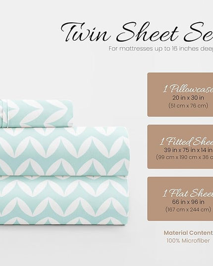 Linen Market 3 Piece Twin Bedding Sheet Set (Light Blue Chevron) - Sleep Better Than Ever with These Ultra-Soft & Cooling Bed Sheets for Your Twin Size Bed - Deep Pocket Fits 16" Mattress - LeafyLoom