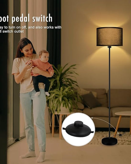 Black Floor Lamps for Living Room Bedroom, Bright Modern Standing Lamp with 3 Color Temperatures(9W Bulb), Black Lamp Shade, 59" Tall, Footswitch, Simple Reading Floor Lamps Corner Lamp for Office/Den - LeafyLoom