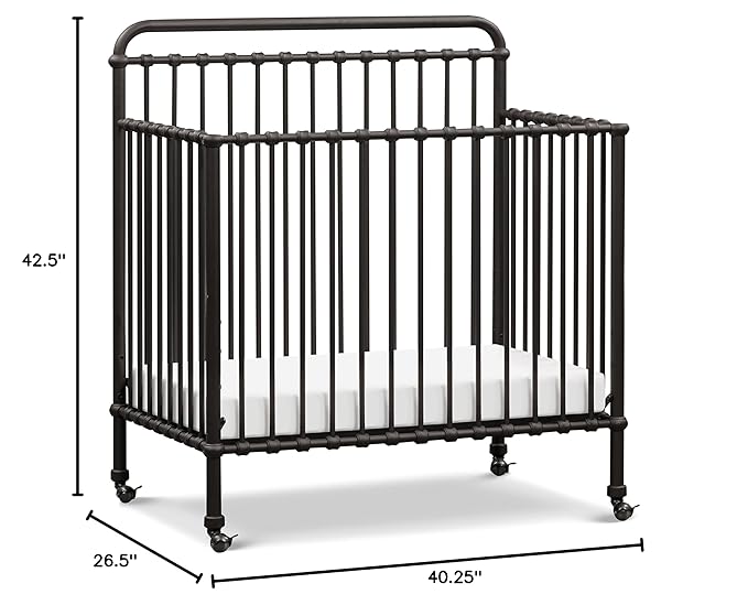 NAMESAKE Winston 4-in-1 Convertible Mini Metal Crib in Vintage Iron, Greenguard Gold Certified - LeafyLoom