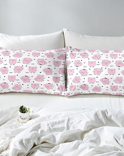 Erosebridal Pink Pig Comforter Set for Girls Kawaii Room Decor Full,Cute Pigs Bedding Set for Kids Boys Children Farm Animal Quilted Duvet Sets Cartoom Style Soft Lightweight Down Comforter 3 Pcs - LeafyLoom