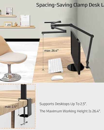 LED Desk Lamp with Clamp, 41.5" Clamp on Architect Desk Lamp for Home Office, 24W Bright Tall Computer LED Desk Light Clip on Office Lamp Adjustable Overhead Table Light for Work Craft - LeafyLoom