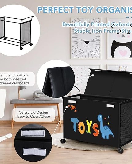 Toy Box Toy Storage - 72L Kids Toy Organizer with Wheels Toy Chest Bins with Lids, Toy Boxes for Girls Boys,Toddlers, Stuffed Animals, Living Room （Black） - LeafyLoom