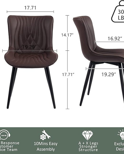 YOUTASTE Brown Dining Chairs Set of 2 Upholstered Mid Century Modern Kitchen&Dining Room Chairs Armless Faux Leather Accent Chairs Vanity Lounge Side Chair with Back for Waiting Room Bedrooms - LeafyLoom