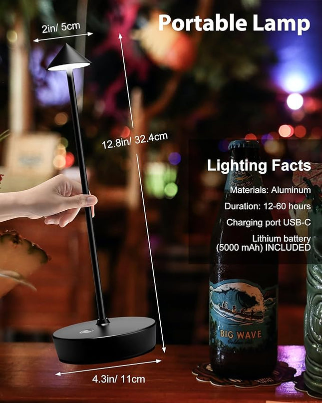 Cordless Table Lamps Rechargeable, 6000mAh Battery Operated LED Desk Lamp Outdoor Waterproof Portable Touch Dimmable Table Night Light for Patio Restaurant Dining Home Black - LeafyLoom