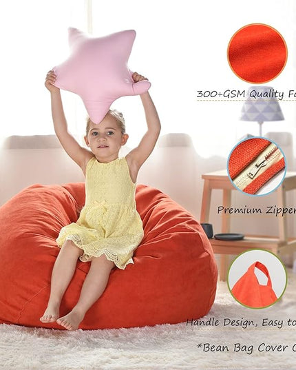 YuppieLife Kids Storage Bean Bag Cover（No Filling） Toy Organizer|Carrying Handle Sofa|Available for Kids and Teenager|Cuddle Chair|Machine Washable and Durable（27'',OrangeRed） - LeafyLoom