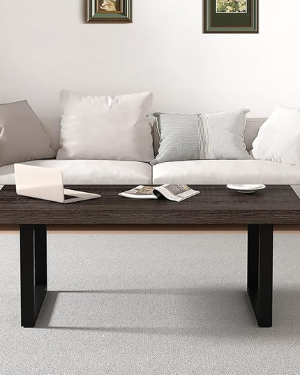 IBF Industrial Grey Coffee Table, Modern Simple Wood and Metal Center Table, Minimalist Rectangle Wooden Living Room Table, Vintage Rustic Cocktail Tea Table for Home Bedroom, Dark Gray Oak, 39 inch - LeafyLoom