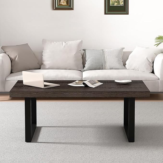 IBF Industrial Grey Coffee Table, Modern Simple Wood and Metal Center Table, Minimalist Rectangle Wooden Living Room Table, Vintage Rustic Cocktail Tea Table for Home Bedroom, Dark Gray Oak, 39 inch - LeafyLoom
