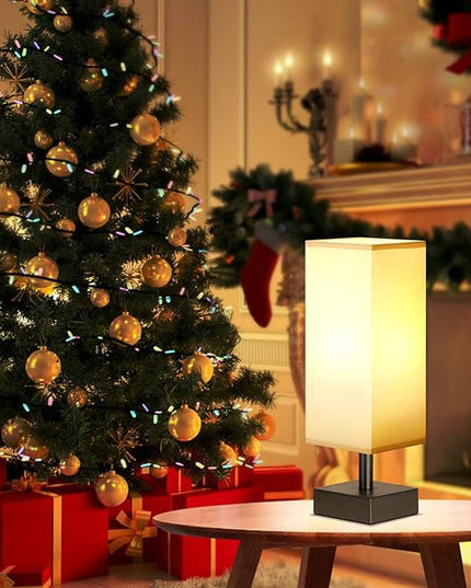 Grey Small Table Lamp for Bedroom - Bedside Lamps for Nightstand, Minimalist Night Stand Light Lamp with Square Fabric Shade, Desk Reading Lamp for Kids Room Living Room Office - LeafyLoom