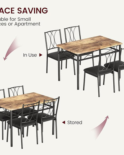 GAOMON Kitchen Table and Chairs for 4, Dining Table Set for 4, Dining Room Table Set with 4 Upholstered Chairs, Rectangular Kitchen Table Set for Small Space, Apartment, Studio, Rustic Brown - LeafyLoom
