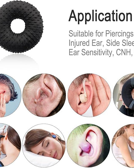 Washable Ear Piercing Pillow with Removable Pillowcase Donut Pillows Hole for Ear Pain Relief CNH Sleeping Pressure Sore Side Sleepers Ear Guard Protector Cover (Minky Dot Black) - LeafyLoom