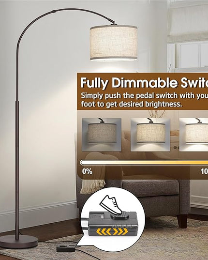 Dimmable Arc Floor Lamp, Floor Lamps for Bedroom, Farmhouse Standing Lamp with Adjustable Hanging Shade, Brown Tall Pole Lamp, Mid Century Floor Lamp for Living Room, Over Couch, 9W LED Bulb Included - LeafyLoom