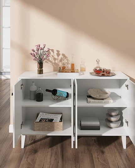 Buffet Cabinet with Storage,Kitchen Sideboard Buffet with 4 Doors Console Table,Modern Sideboard for Dinning Room,Living Room(White) - LeafyLoom