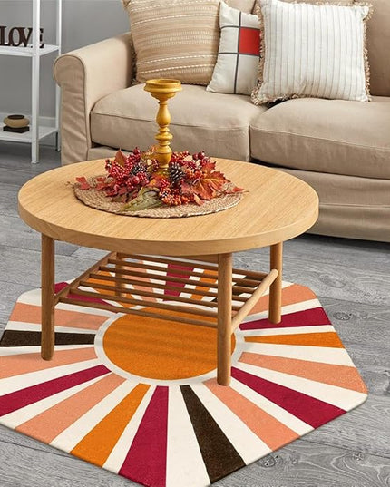 Washable Rainbow Rug for Kids Room Playroom, 4'x 4'7" Boho Sun Kids Rug for Girls Boys, Non-Slip Orange Carpet Small Play Rug for Tent Reading Corner Dorm Entryway - LeafyLoom