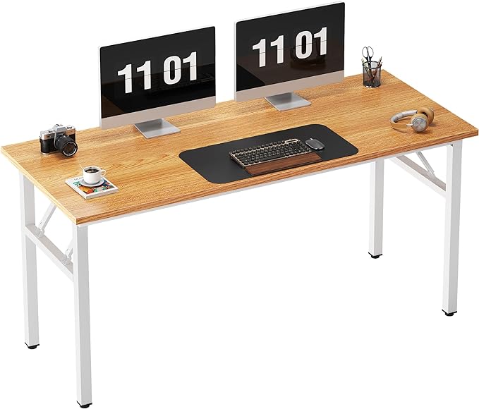 Need AC5BW-140 computer desk, 55 inches, Teak & White - LeafyLoom