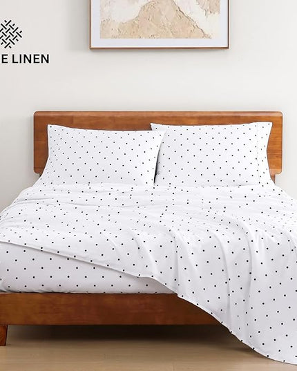 LANE LINEN king Size Bed Sheets - 4 Piece 100% Organic Cotton KingSsheets, Soft Percale Sheets, Breathable King Bedding Set, Hotel Luxury Bed Sheets Set, 15" King Sheets Deep Pocket - Polka Dot Black - LeafyLoom