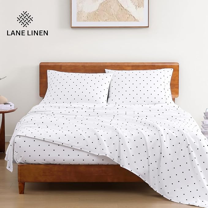 LANE LINEN king Size Bed Sheets - 4 Piece 100% Organic Cotton KingSsheets, Soft Percale Sheets, Breathable King Bedding Set, Hotel Luxury Bed Sheets Set, 15" King Sheets Deep Pocket - Polka Dot Black - LeafyLoom