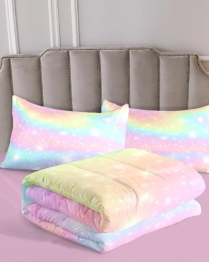 Kids Comforter Bedding Set 3 Piece Super Soft Breathable Print Kids Bedding Sets for Girls, Machine Washable Durable Comforter Set with Comforter with 2 Pillowcases(Twin, Gradient Color) - LeafyLoom