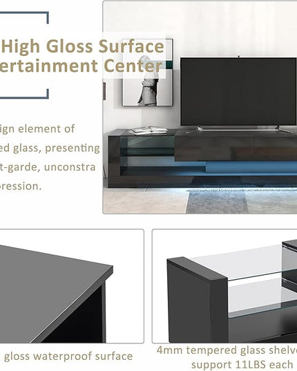 NicBex TV Stand for 75 Inch TV LED Entertainment Center Media Storage Console Table with 2 Media Storage Cabinets and 16-Color RGB LED for Living Room,Bedroom, 70.8 Inch,Black - LeafyLoom
