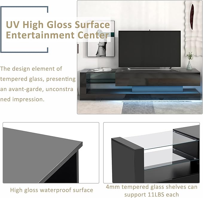 NicBex TV Stand for 75 Inch TV LED Entertainment Center Media Storage Console Table with 2 Media Storage Cabinets and 16-Color RGB LED for Living Room,Bedroom, 70.8 Inch,Black - LeafyLoom