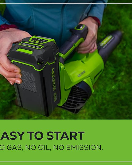 Greenworks 40V (130 MPH / 550 CFM / 75+ Compatible Tools) Cordless Brushless Axial Leaf Blower, 4.0Ah Battery and Charger Included - LeafyLoom
