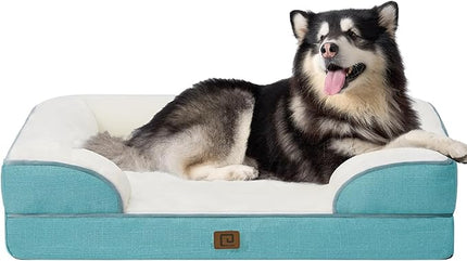 EHEYCIGA Orthopedic XL Dog Beds, Waterproof Memory Foam Dog Bed for Extra Large Dogs, Non-Slip Bottom and Egg-Crate Foam Big Dog Couch Bed with Washable Removable Cover, Turquoise Blue EHEYCIGA