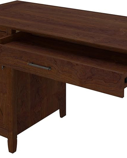 Bush Furniture Key West Computer Desk with Storage | Farmhouse PC Table for Home Office in Bing Cherry | 54W x 24D - LeafyLoom