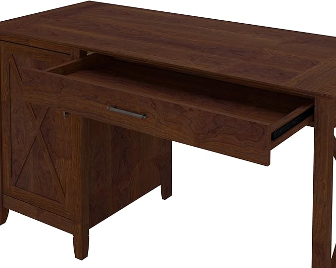 Bush Furniture Key West Computer Desk with Storage | Farmhouse PC Table for Home Office in Bing Cherry | 54W x 24D - LeafyLoom