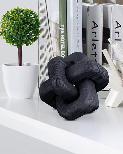 Black Wooden Knot Bohemian Decoration Hand-Carved Knot Black Coffee Table Decoration Suitable for Modern Home Bedroom Living Room Minimalist Decoration (Black) - LeafyLoom