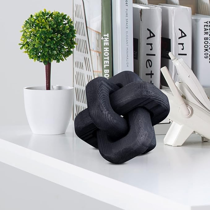 Black Wooden Knot Bohemian Decoration Hand-Carved Knot Black Coffee Table Decoration Suitable for Modern Home Bedroom Living Room Minimalist Decoration (Black) - LeafyLoom