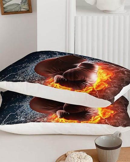 Axolotl Boxing Bedding Set Full,Sports Theme Comforter Set Boxing Gloves Pattern Bedding Set,Red Blue Cool Lightning Comforter Pugilism Games Bedding Set for Kids Boys Teens Men,1 Quilt 2 Pillowcases - LeafyLoom