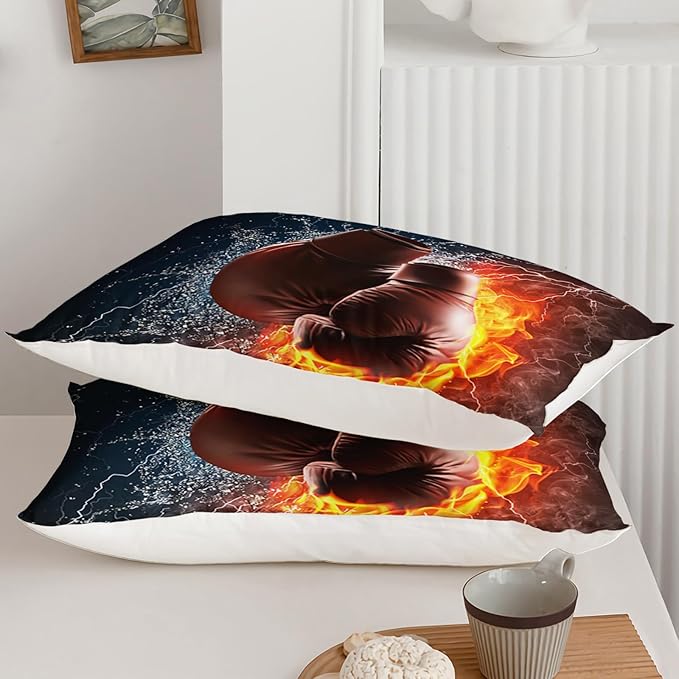 Axolotl Boxing Bedding Set Full,Sports Theme Comforter Set Boxing Gloves Pattern Bedding Set,Red Blue Cool Lightning Comforter Pugilism Games Bedding Set for Kids Boys Teens Men,1 Quilt 2 Pillowcases - LeafyLoom