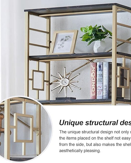 HOMISSUE Bookcase,7-Tier Tall Bookshelf Metal Bookcase and Bookshelves, Free Standing Storage Modern Bookshelf for Home Office Living Room and Bedroom, Black & Gold - LeafyLoom