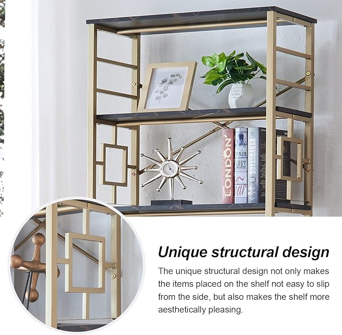 HOMISSUE Bookcase,7-Tier Tall Bookshelf Metal Bookcase and Bookshelves, Free Standing Storage Modern Bookshelf for Home Office Living Room and Bedroom, Black & Gold - LeafyLoom