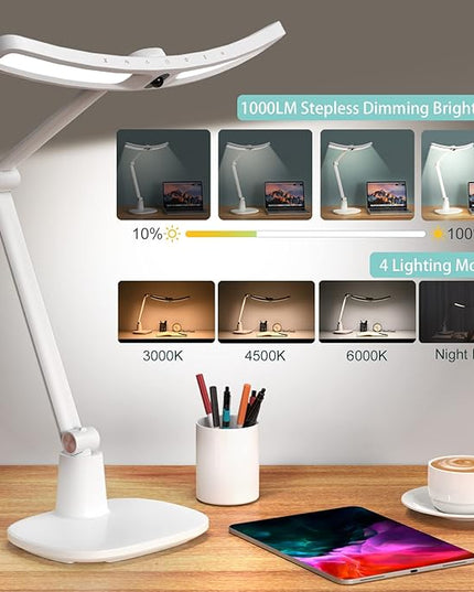 LED Desk Lamp for Home Office, Touch Desk Light Eye-Caring Table Lamp Dimmable with Monitor Sensor Adjustable Swing Arm Desk Lamp for Working Studying Reading Study Ultrawide Bright - LeafyLoom